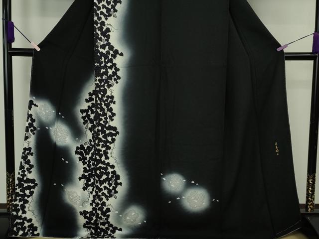 平和屋本店●極上　日本舞踊家 岩井流宗元　岩井友見　訪問着　蔦の葉シルエット　舞桜　黒地　金彩　逸品　未使用　DZAB9770kh6