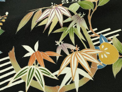 平和屋本店●極上　訪問着　駒刺繍　貝桶　冊子　吉祥花文　黒地　金彩　鬼しぼ縮緬　ロング丈　逸品　DZAB9771kh6