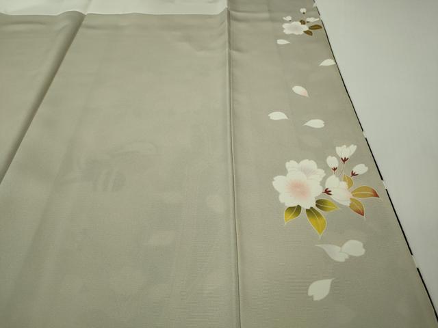 平和屋本店●極上　訪問着　駒刺繍　鴛鴦　枝桜　暈し染め　黒地　金彩　ロング丈　逸品　DZAB9772kh6