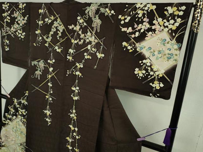 平和屋本店●極上　訪問着　竹垣吉祥花文　黒紅色地　暈し染め　逸品　未使用　DZAB9774kh6