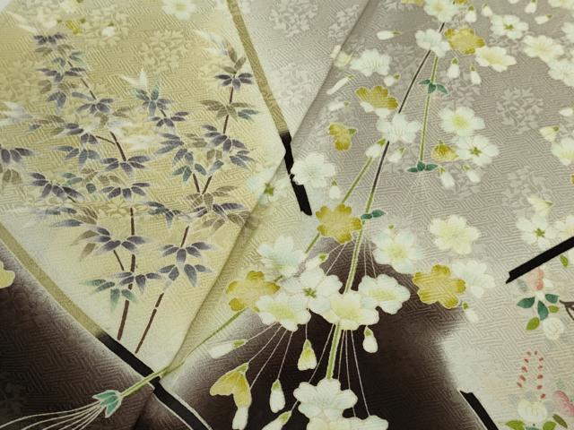 平和屋本店●極上　訪問着　竹垣吉祥花文　黒紅色地　暈し染め　逸品　未使用　DZAB9774kh6