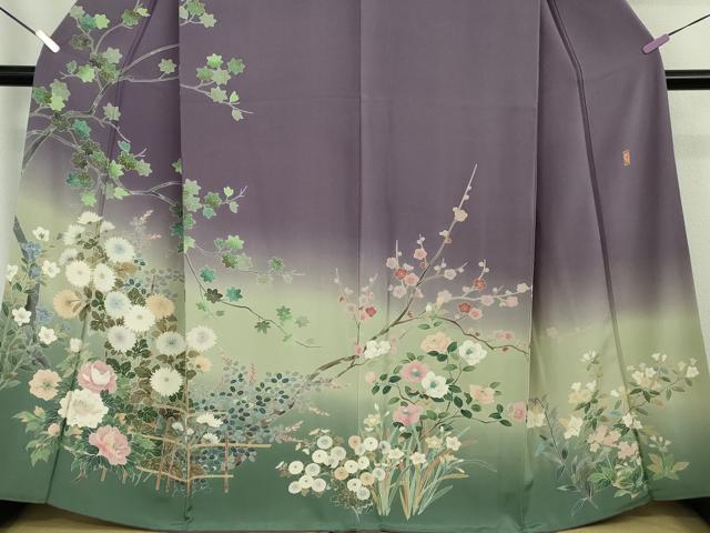 平和屋本店●極上　十日町　加賀草木友禅の第一人者　田村哲彦　訪問着　四季花文　暈し染め　逸品　DZAB9775kh6