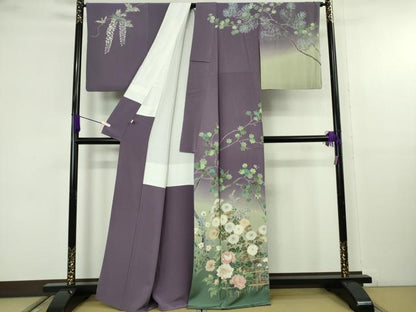 平和屋本店●極上　十日町　加賀草木友禅の第一人者　田村哲彦　訪問着　四季花文　暈し染め　逸品　DZAB9775kh6