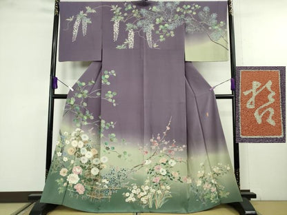 平和屋本店●極上　十日町　加賀草木友禅の第一人者　田村哲彦　訪問着　四季花文　暈し染め　逸品　DZAB9775kh6