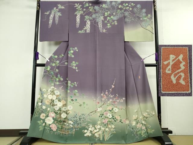 平和屋本店●極上　十日町　加賀草木友禅の第一人者　田村哲彦　訪問着　四季花文　暈し染め　逸品　DZAB9775kh6