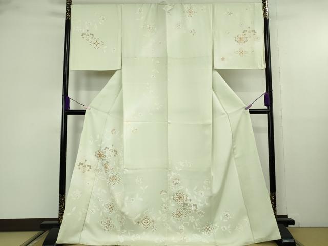 平和屋本店●極上　訪問着　駒刺繍　花菱　更紗花唐草文　若芽色地　暈し染め　金彩　ロング丈　反端付き　逸品　DZAB9776kh6