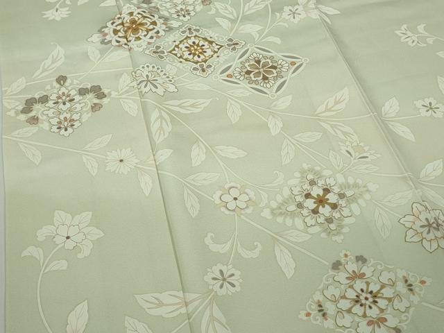 平和屋本店●極上　訪問着　駒刺繍　花菱　更紗花唐草文　若芽色地　暈し染め　金彩　ロング丈　反端付き　逸品　DZAB9776kh6