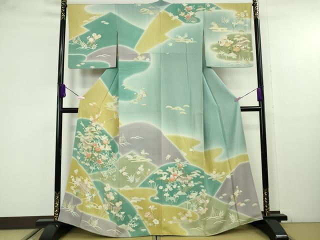 平和屋本店●極上　訪問着　駒刺繍　吉祥花風景　暈し染め　金彩　逸品　DZAB9777kh6