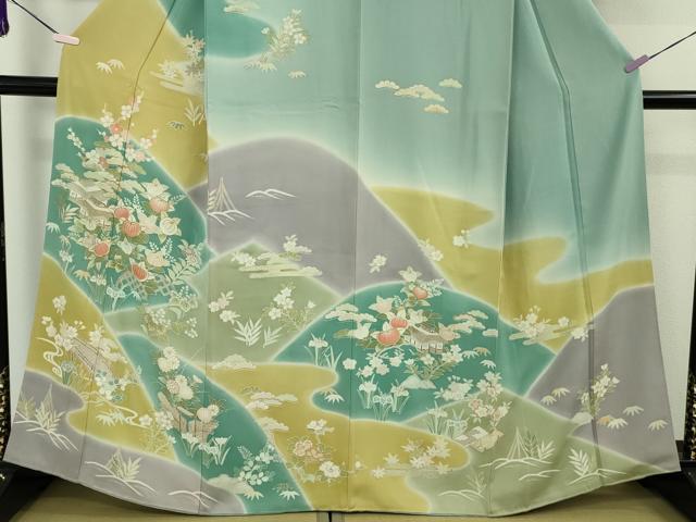 平和屋本店●極上　訪問着　駒刺繍　吉祥花風景　暈し染め　金彩　逸品　DZAB9777kh6