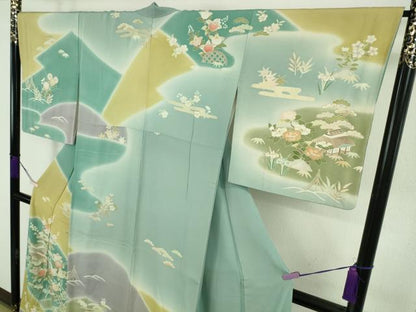 平和屋本店●極上　訪問着　駒刺繍　吉祥花風景　暈し染め　金彩　逸品　DZAB9777kh6