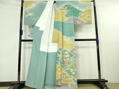 平和屋本店●極上　訪問着　駒刺繍　吉祥花風景　暈し染め　金彩　逸品　DZAB9777kh6