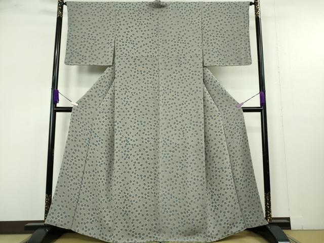 平和屋本店●極上　和染紅型　栗山紅型　栗山吉三郎　小紋　舞桜　桔梗鼠色地　鬼しぼ縮緬　逸品　未使用　DZAB9781kh6