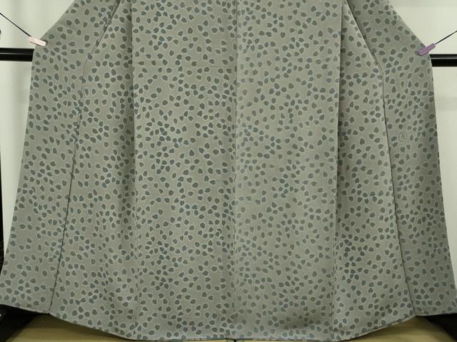平和屋本店●極上　和染紅型　栗山紅型　栗山吉三郎　小紋　舞桜　桔梗鼠色地　鬼しぼ縮緬　逸品　未使用　DZAB9781kh6