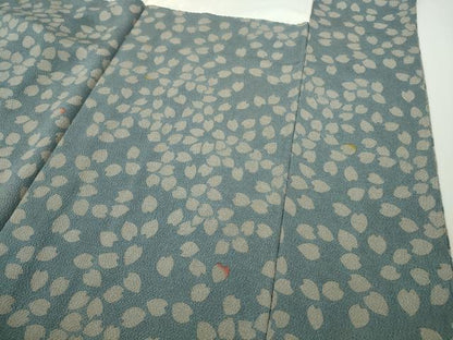 平和屋本店●極上　和染紅型　栗山紅型　栗山吉三郎　小紋　舞桜　桔梗鼠色地　鬼しぼ縮緬　逸品　未使用　DZAB9781kh6
