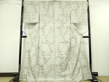 平和屋本店▽極上　小紋　単衣　花唐草文　銀彩　ロング丈　逸品　未使用　DZAB9785kh6
