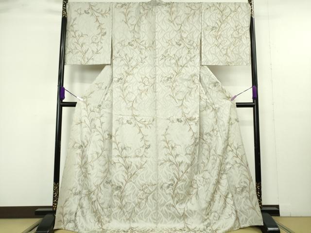 平和屋本店▽極上　小紋　単衣　花唐草文　銀彩　ロング丈　逸品　未使用　DZAB9785kh6