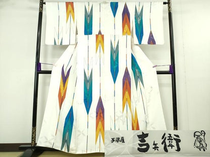 平和屋着物●極上　手染屋　吉兵衛　小紋　伊と幸　矢羽文　反端付き　逸品　未使用　DZAB9786kh6