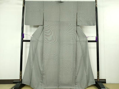 平和屋着物▽極上　江戸小紋　伝統工芸伊勢型写　単衣　五役　万筋　黒×絹鼠色　反端付き　逸品　未使用　DZAB9789kh6