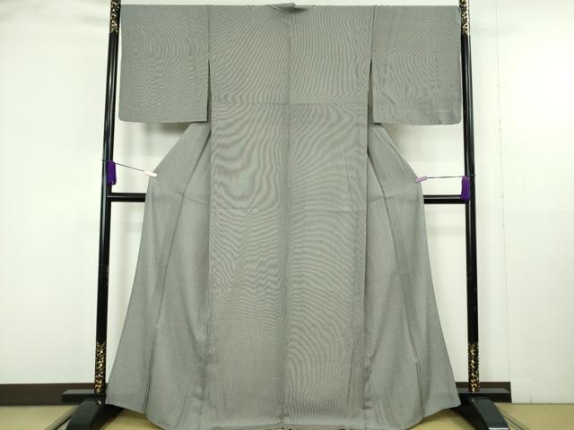 平和屋着物▽極上　江戸小紋　伝統工芸伊勢型写　単衣　五役　万筋　黒×絹鼠色　反端付き　逸品　未使用　DZAB9789kh6
