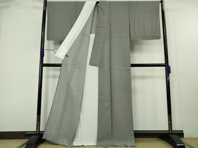 平和屋着物▽極上　江戸小紋　伝統工芸伊勢型写　単衣　五役　万筋　黒×絹鼠色　反端付き　逸品　未使用　DZAB9789kh6