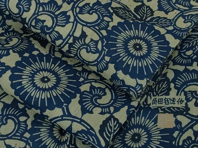 平和屋着物＊極上　夏物　本場阿波藍染　角田智造　小紋　型染　菊唐草文　逸品　DZAB9791kh6