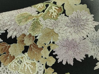平和屋本店●極上　中国三大刺繍　相良刺繍　小紋　枝菊　黒地　暈し染め　逸品　DZAB9793kh6