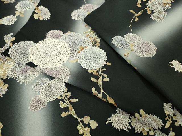 平和屋本店●極上　中国三大刺繍　相良刺繍　小紋　枝菊　黒地　暈し染め　逸品　DZAB9793kh6