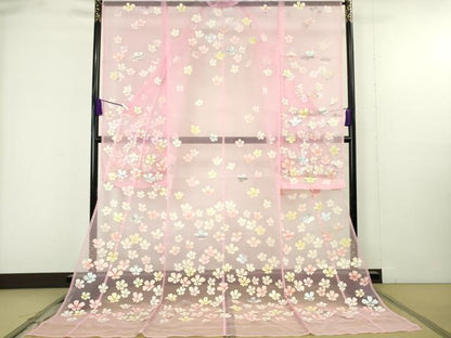平和屋本店＊極上　夏物　お引きずり・お引き摺り・引き振袖　オーガンジー　舞花文　銀彩　逸品　DZAB9796kh6
