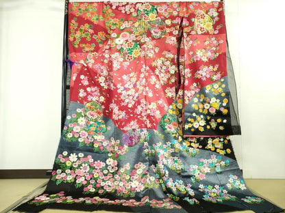 平和屋本店●極上 中国三大刺繍 相良刺繍 総刺繍 絽刺し 色打掛 和装 婚礼 結婚式 花嫁 吉祥花文 金糸 仮絵羽　逸品　未使用　DZAB9797kh6