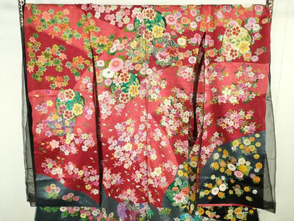 平和屋本店●極上 中国三大刺繍 相良刺繍 総刺繍 絽刺し 色打掛 和装 婚礼 結婚式 花嫁 吉祥花文 金糸 仮絵羽　逸品　未使用　DZAB9797kh6