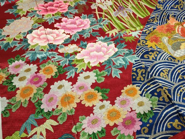 平和屋本店●極上 中国三大刺繍 相良刺繍 総刺繍 絽刺し 色打掛 和装 婚礼 結婚式 花嫁 飛鶴鴛鴦 金糸 仮絵羽　逸品　未使用　DZAB9798kh6