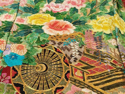 平和屋本店●極上 中国三大刺繍 相良刺繍 総刺繍 絽刺し 色打掛 和装 婚礼 結婚式 花嫁 束ね熨斗花文 金糸 仮絵羽 逸品 未使用 DZAB9799kh6