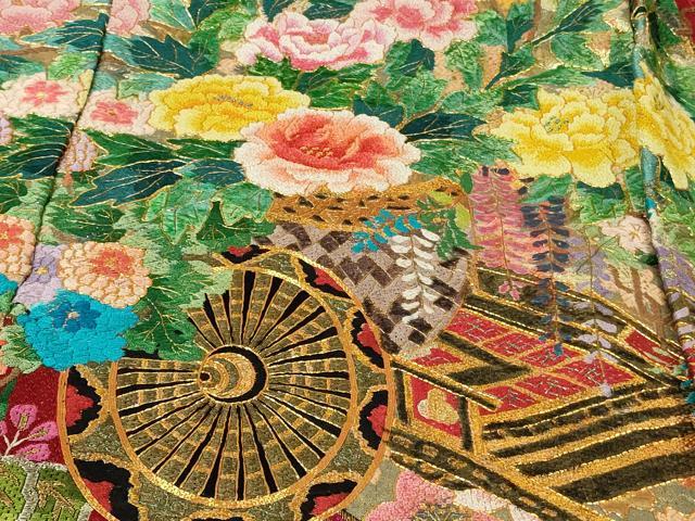 平和屋本店●極上 中国三大刺繍 相良刺繍 総刺繍 絽刺し 色打掛 和装 婚礼 結婚式 花嫁 束ね熨斗花文 金糸 仮絵羽 逸品 未使用 DZAB9799kh6