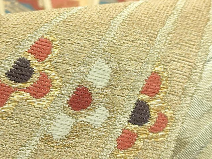 平和屋着物●極上　洛風林　工芸帯地　全通柄袋帯　檜扇花文　金銀糸　逸品　DZAB9804kh6