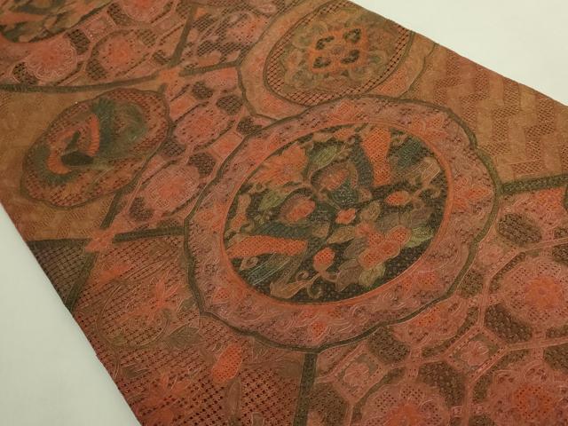 平和屋本店●極上　中国三大刺繍　スワトウ相良刺繍　総刺繍　袋帯　鏡裏花鳥文　金彩　金通し地　逸品　DZAB9816kh6
