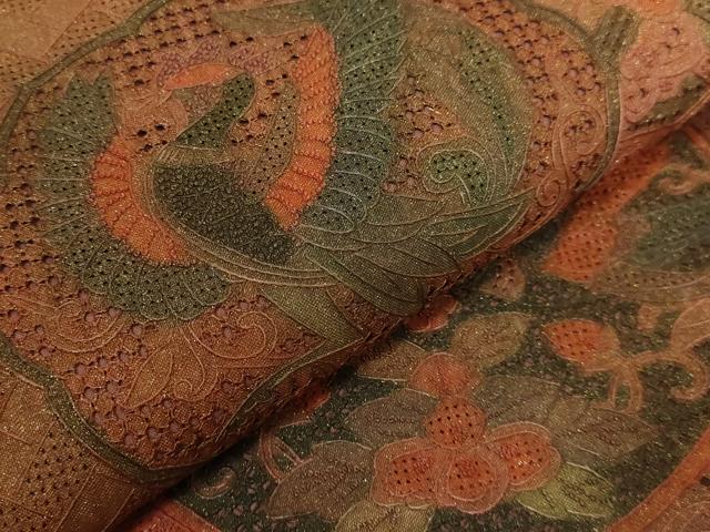 平和屋本店●極上　中国三大刺繍　スワトウ相良刺繍　総刺繍　袋帯　鏡裏花鳥文　金彩　金通し地　逸品　DZAB9816kh6