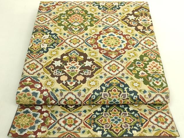 平和屋本店●極上　明綴れ　袋帯　格天井花文　金糸　逸品　DZAB9817kh6
