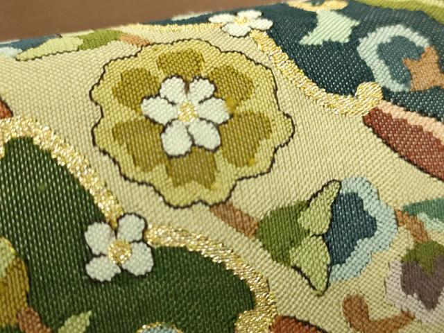 平和屋本店●極上　明綴れ　袋帯　格天井花文　金糸　逸品　DZAB9817kh6