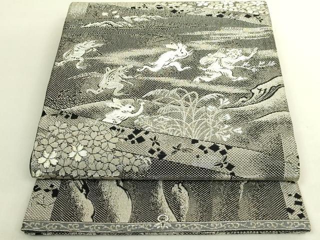 平和屋着物●極上　BANKAN　わものや　全通全景柄袋帯　金華山織　国宝鳥獣戯画絵巻　金銀糸　たとう紙付き　逸品　DZAB9829kh6