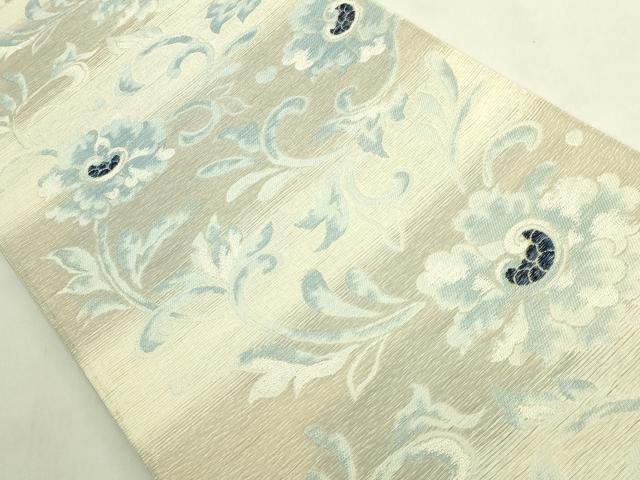 平和屋着物●極上　六通柄袋帯　藍香房　天然灰汁醗酵建藍染　花唐草　銀糸　逸品　DZAB9840kh6