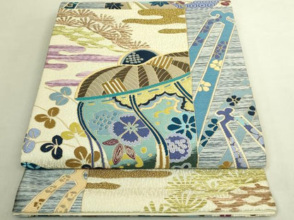 平和屋着物●極上　西陣　白綾苑大庭　六通柄袋帯　唐織　吉祥文　金糸　逸品　DZAB9842kh6