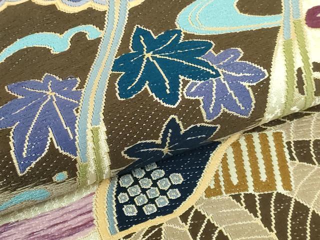 平和屋着物●極上　西陣　白綾苑大庭　六通柄袋帯　唐織　吉祥文　金糸　逸品　DZAB9842kh6