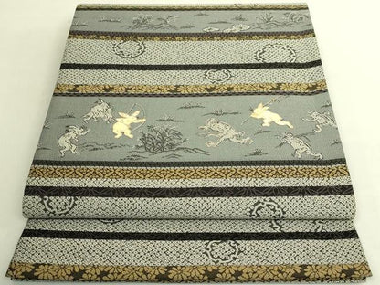 平和屋着物●極上　螺鈿作家　藤本隆士　全通柄袋帯　遊織紹巴　鳥獣戯画　金彩　逸品　DZAB9849kh6