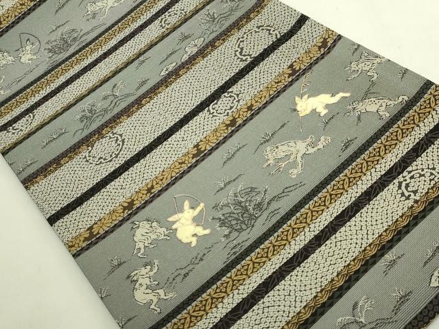 平和屋着物●極上　螺鈿作家　藤本隆士　全通柄袋帯　遊織紹巴　鳥獣戯画　金彩　逸品　DZAB9849kh6