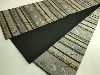 平和屋着物●極上　螺鈿作家　藤本隆士　全通柄袋帯　遊織紹巴　鳥獣戯画　金彩　逸品　DZAB9849kh6