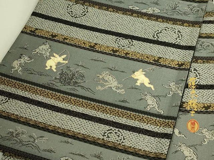 平和屋着物●極上　螺鈿作家　藤本隆士　全通柄袋帯　遊織紹巴　鳥獣戯画　金彩　逸品　DZAB9849kh6