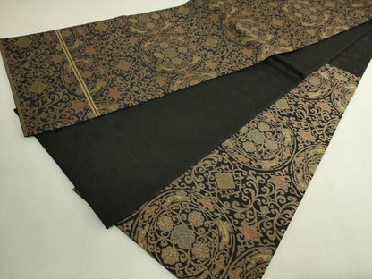 平和屋着物●極上　西陣　川島織物　六通柄袋帯　花唐草　古今　黒地　逸品　DZAB9857kh6