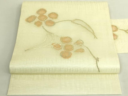 平和屋着物＊極上　夏物　工芸染織　むら田　九寸名古屋帯　すくい織　舞花文　金糸　たとう紙付き　逸品　DZAB9882kh6