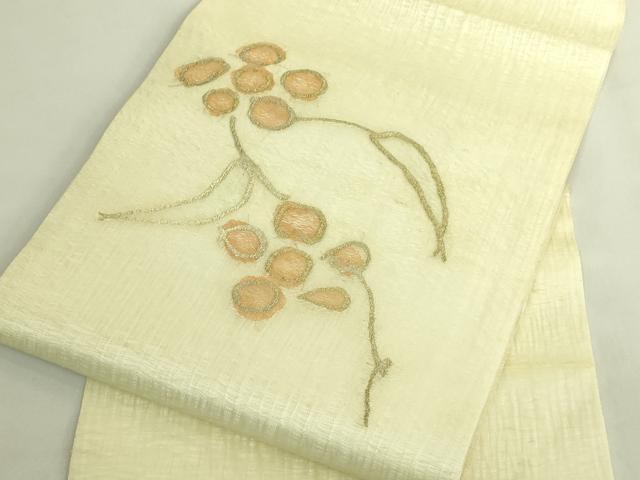 平和屋着物＊極上　夏物　工芸染織　むら田　九寸名古屋帯　すくい織　舞花文　金糸　たとう紙付き　逸品　DZAB9882kh6