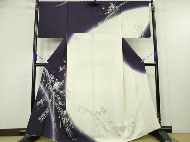 平和屋本店●極上　訪問着　スパンコール　花唐草舞蝶文　暈し染め　金銀彩　反端付き　逸品　DZAB9906kh6